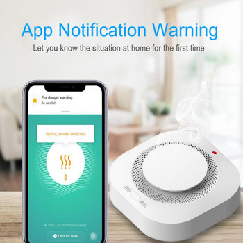 Tuya WiFi Smoke Alarm 90DB Fire Protection Ανιχνευτής καπνού Home Security Έλεγχος εφαρμογής Smart Life Εργασία με Alexa Goole Home