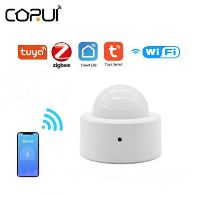 CORUI Mini Zigbee PIR Senzor de mișcare Detector de infraroșu pentru corp fără fir Securitate Tuya/Control aplicație Smart Life, Alexa Google Home