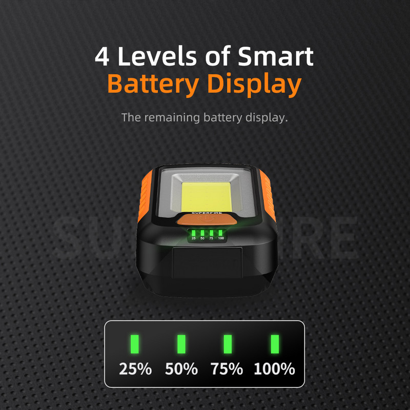 SuperFire G21 kaasaskantav töölamp Taskulamp välistingimustes, tugev magnetiline autoremondi taskulamp Laetav LED-tööpinkide remont