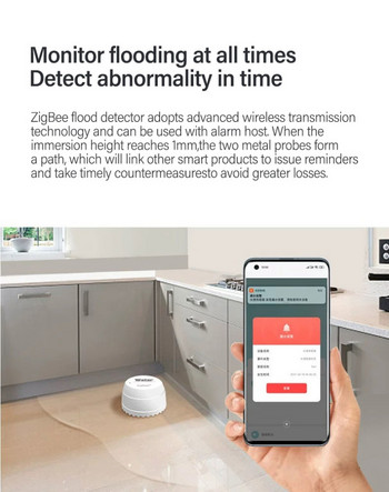 Έξυπνος αισθητήρας ανιχνευτή διαρροής νερού Tuya Zigbee Έξυπνος αισθητήρας πλημμύρας νερού στο σπίτι με υποστήριξη Zigbee Gateway APP Tuya Smart Life