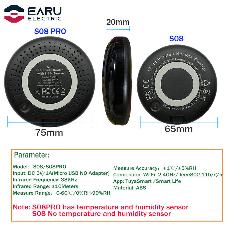 WiFi Tuya Smart Life univerzális infravörös távirányító légkondicionáló TV-hez hőmérséklet-páratartalom-érzékelővel, Alexa Google Home
