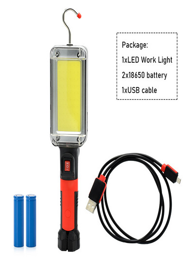 Daudzfunkcionāla LED kempinga gaisma ar āķi Augsta spilgtuma COB laterna ar magnētisku darba apkopes gaismu USB akumulatoru lāpas