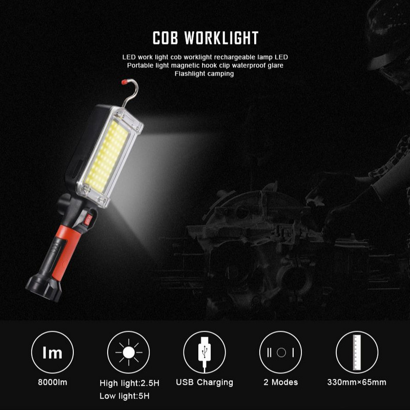 Daudzfunkcionāla LED kempinga gaisma ar āķi Augsta spilgtuma COB laterna ar magnētisku darba apkopes gaismu USB akumulatoru lāpas