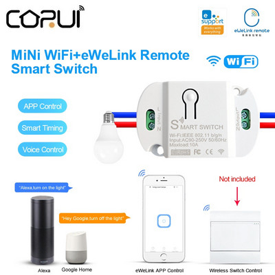 CORUI EWeLink Smart Switch Module Mini WiFi + Bluetooth + 2.4G nuotolinio valdymo pultas Darbas su Alexa Alice Google Home Assistant