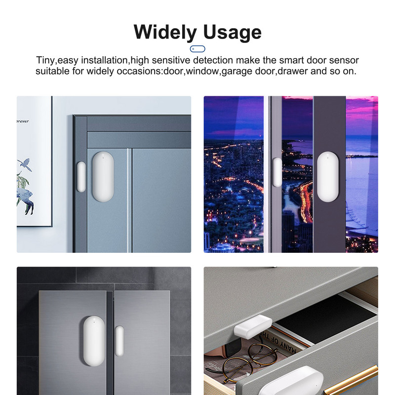 Senzor de fereastră de ușă GIRIER Tuya ZigBee pentru securitatea casei Detector de ușă de garaj/de sertar fără fir inteligent funcționează Alexa Alice Google Home