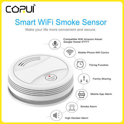 Tuya WiFi Dimni alarm Detektor dima od požara Senzor Smart Home Home Security Systerm Remote App Vioce Group Control Smart Life