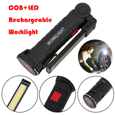 Vysokovýkonné nabíjateľné LED svietidlo s USB, vstavaná batéria, reflektor COB, skladacie LED pracovné svetlá pre kempingový stan