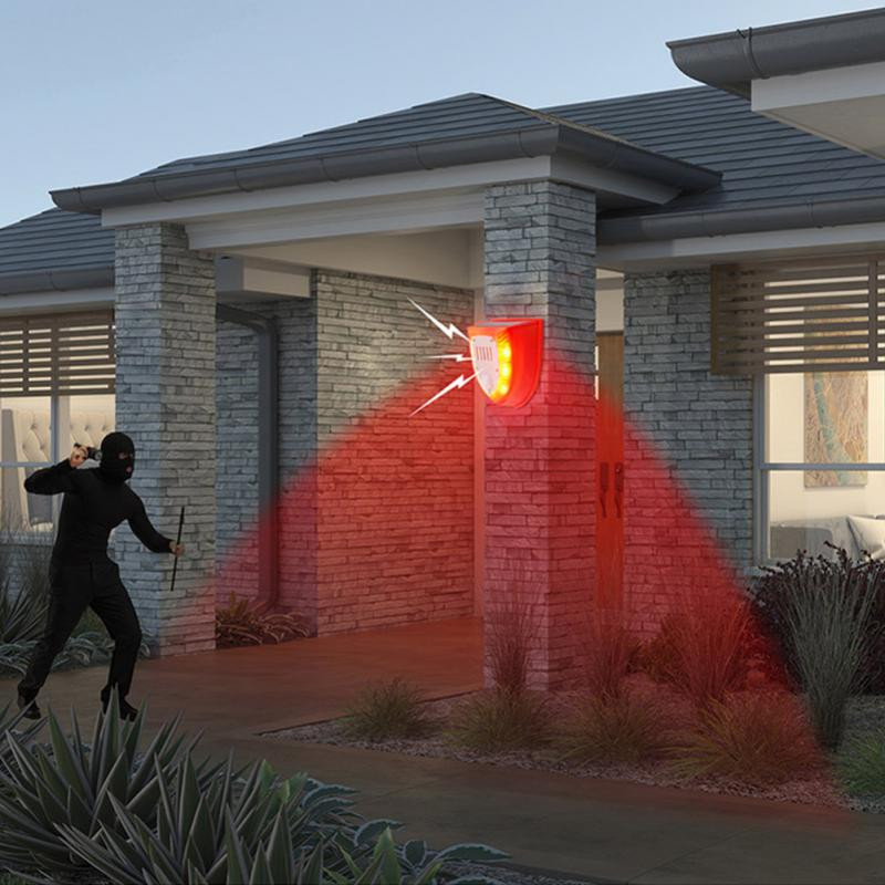 Saules signalizācijas lampa Dzīvnieku atbaidīšanas līdzekļi imitē riešanu šāvienu atbaidīšanai dzīvnieku zagļu kustības sensora drošības signalizācijas sistēma ārpus telpām