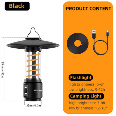 Multifunktsionaalne retro matkalamp 2200 mAh LED-atmosfäärivalgusti C-tüüpi USB-laetav 4 režiimiga veekindel kalastuslaagri Emergen
