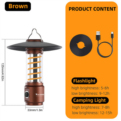 Multifunktsionaalne retro matkalamp 2200 mAh LED-atmosfäärivalgusti C-tüüpi USB-laetav 4 režiimiga veekindel kalastuslaagri Emergen