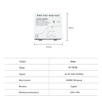4 csatornás Zigbee intelligens fénykapcsoló modul RF433 AC 85-250V 10A relék fogadása Alexa Assistant, Tuya Smart Life segítségével