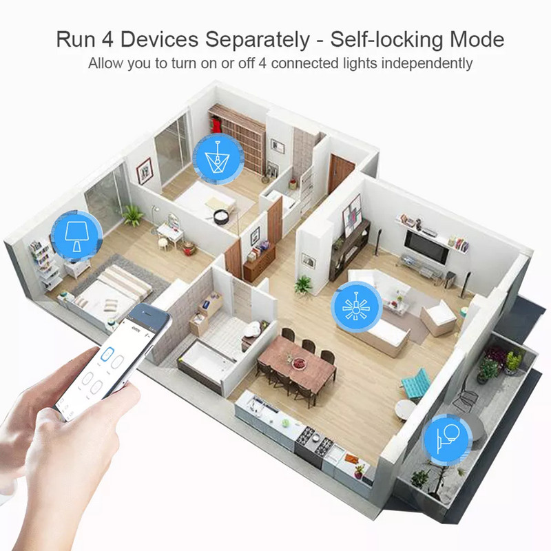 4 csatornás Zigbee intelligens fénykapcsoló modul RF433 AC 85-250V 10A relék fogadása Alexa Assistant, Tuya Smart Life segítségével