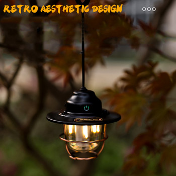 Къмпинг Преносим ретро фенер Винтидж лампа за осветление на палатка USB акумулаторна LED фенерна лампа Висяща аварийна външна светлина