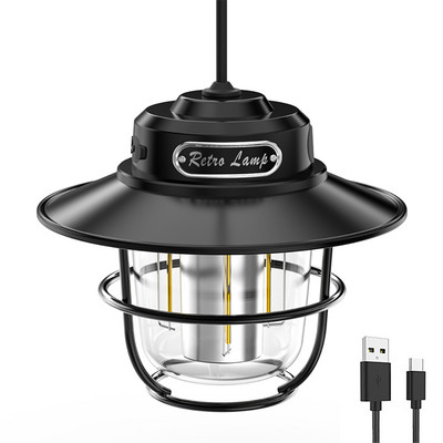 Kemping Hordozható Retro Lámpás Vintage Sátor Világító Lámpás USB Újratölthető LED Lámpás Lámpa Függő Kültéri Vészvilágítás