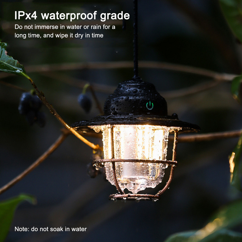 Kemping Hordozható Retro Lámpás Vintage Sátor Világító Lámpás USB Újratölthető LED Lámpás Lámpa Függő Kültéri Vészvilágítás