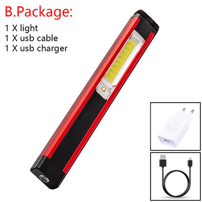 Hordozható COB+LED erős fényű zseblámpa USB újratölthető munkalámpa mágneses lámpa hordozható led zseblámpa kültéri kempingezéshez