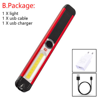 Hordozható COB+LED erős fényű zseblámpa USB újratölthető munkalámpa mágneses lámpa hordozható led zseblámpa kültéri kempingezéshez