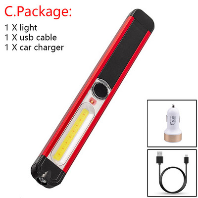 Hordozható COB+LED erős fényű zseblámpa USB újratölthető munkalámpa mágneses lámpa hordozható led zseblámpa kültéri kempingezéshez