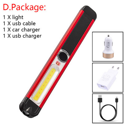 Hordozható COB+LED erős fényű zseblámpa USB újratölthető munkalámpa mágneses lámpa hordozható led zseblámpa kültéri kempingezéshez