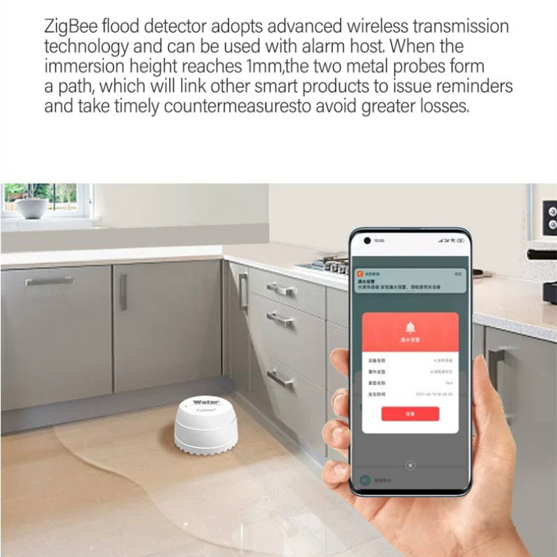 Detector de imersie în apă Zigbee Tuya Senzor de scurgeri Wifi Alarmă Senzor de inundație de apă pentru casă inteligentă Funcționează cu Alexa Zigbee Gateway