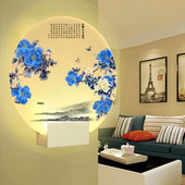 Lampă de perete Surse de lumină dublă Bază stabilă Lampă murală decorativă Acrilic Tipărire în stil retro chinezesc Lampă LED pentru culoar pentru casă