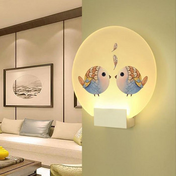 Стенна лампа Двойни източници на светлина Стабилна основа Декоративна стенописна лампа Акрилна ретро печат в китайски стил LED лампа за пътека за дома