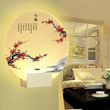 Φωτιστικό τοίχου Διπλή πηγή φωτός Σταθερή βάση Διακοσμητικό φωτιστικό τοιχογραφίας Ακρυλικό ρετρό κινέζικο στυλ εκτύπωσης φωτιστικό διαδρόμου LED για το σπίτι