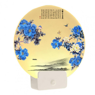 Lampă de perete Surse de lumină dublă Bază stabilă Lampă murală decorativă Acrilic Tipărire în stil retro chinezesc Lampă LED pentru culoar pentru casă