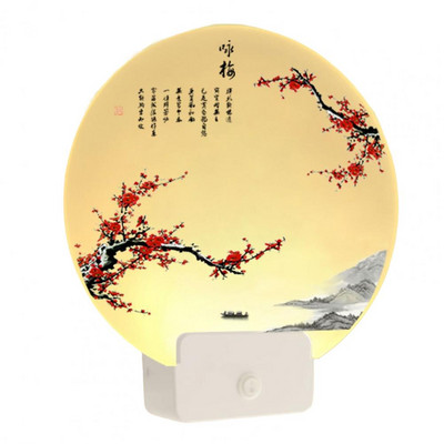 Lampă de perete Surse de lumină dublă Bază stabilă Lampă murală decorativă Acrilic Tipărire în stil retro chinezesc Lampă LED pentru culoar pentru casă