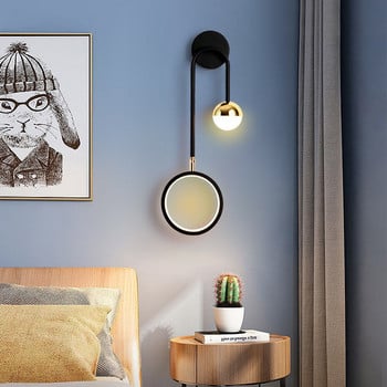 Скандинавска всекидневна Спалня Стенна лампа Нощно шкафче Пръстен Кръгова светлина Вътрешна модерна минималистична хотелска пътека Луксозно фоново осветление
