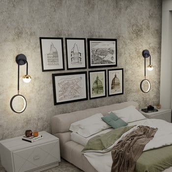 Скандинавска всекидневна Спалня Стенна лампа Нощно шкафче Пръстен Кръгова светлина Вътрешна модерна минималистична хотелска пътека Луксозно фоново осветление