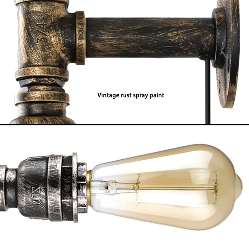 Vintage nástenná lampa s vodovodným potrubím, priemyselná, podkrovná lampa s vypínačom, do kuchyne, spálne, nástenné svietidlo pri posteli, vnútorné osvetlenie