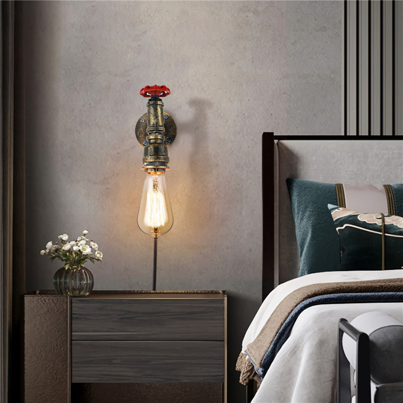 Vintage nástenná lampa s vodovodným potrubím, priemyselná, podkrovná lampa s vypínačom, do kuchyne, spálne, nástenné svietidlo pri posteli, vnútorné osvetlenie