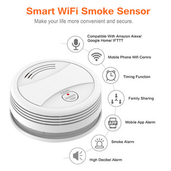 Wifi Έξυπνος ανιχνευτής καπνού Ανεξάρτητος φωνητικός συναγερμός πυρκαγιάς Tuya Αισθητήρας καπνού Οικιακό σύστημα ασφαλείας Rookmelder Fire Protection Alexa