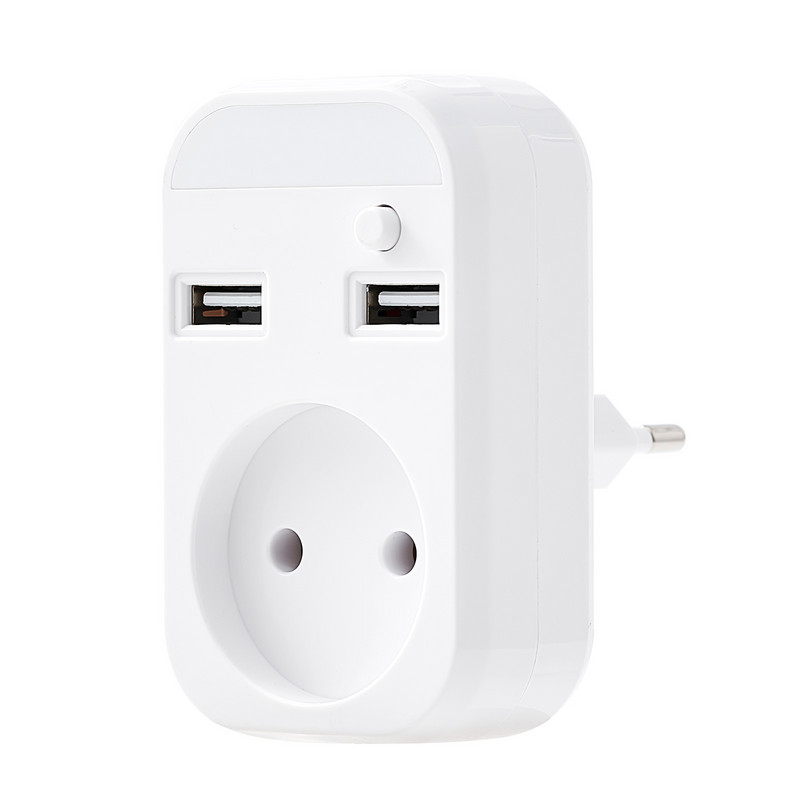 Sieninis USB kištuko adapteris Dvigubas lizdas naktinė lemputė telefono įkrovimui Nemokamas pristatymas Dvigubas USB prievadas 5V 2A Electrique Outlet Z1-10