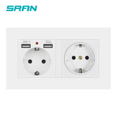 SRAN eu 2gang hálózati aljzat, 16A elektromos csatlakozó földelve Elrejtett LED jelző, dupla aljzat USB-vel, 146*86 mm-es pc panel fali aljzat