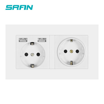 SRAN eu 2gang hálózati aljzat, 16A elektromos csatlakozó földelve Elrejtett LED jelző, dupla aljzat USB-vel, 146*86 mm-es pc panel fali aljzat