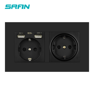 SRAN eu 2gang hálózati aljzat, 16A elektromos csatlakozó földelve Elrejtett LED jelző, dupla aljzat USB-vel, 146*86 mm-es pc panel fali aljzat
