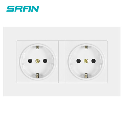 SRAN eu 2gang hálózati aljzat, 16A elektromos csatlakozó földelve Elrejtett LED jelző, dupla aljzat USB-vel, 146*86 mm-es pc panel fali aljzat