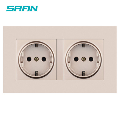 SRAN eu 2gang hálózati aljzat, 16A elektromos csatlakozó földelve Elrejtett LED jelző, dupla aljzat USB-vel, 146*86 mm-es pc panel fali aljzat
