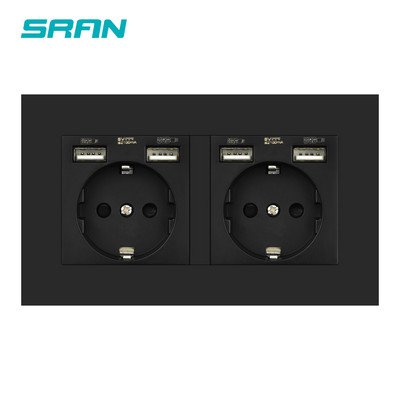 SRAN eu 2gang hálózati aljzat, 16A elektromos csatlakozó földelve Elrejtett LED jelző, dupla aljzat USB-vel, 146*86 mm-es pc panel fali aljzat