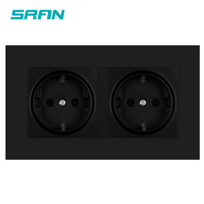 SRAN eu 2gang hálózati aljzat, 16A elektromos csatlakozó földelve Elrejtett LED jelző, dupla aljzat USB-vel, 146*86 mm-es pc panel fali aljzat