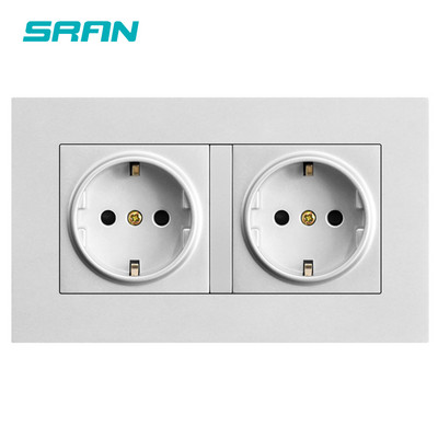 SRAN eu 2gang hálózati aljzat, 16A elektromos csatlakozó földelve Elrejtett LED jelző, dupla aljzat USB-vel, 146*86 mm-es pc panel fali aljzat