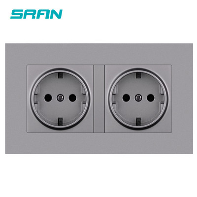 SRAN eu 2gang hálózati aljzat, 16A elektromos csatlakozó földelve Elrejtett LED jelző, dupla aljzat USB-vel, 146*86 mm-es pc panel fali aljzat