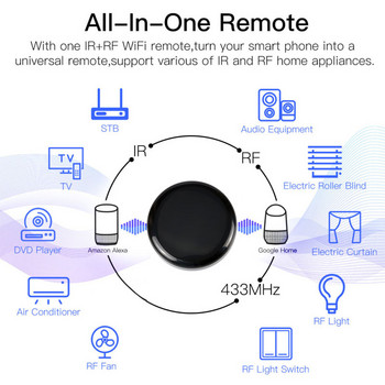 Tuya/Smart Life WiFi+RF+IR Έξυπνο τηλεχειριστήριο Ηλεκτρικό/Χειριστήριο γκαραζόπορτας 433 Appliances Φωνητικός έλεγχος Εργασία μέσω Alexa Google Home