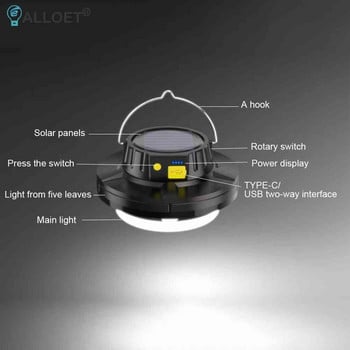 Φωτιστικό κάμπινγκ LED πολλαπλών χρήσεων USB Solar Charging Night Market Light 2000LM Power Display για ψάρεμα πεζοπορίας έκτακτης ανάγκης