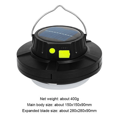 Lampă de camping LED multifuncțională, cu încărcare solară prin USB, lumină pentru piață de noapte, afișaj de putere de 2000 lm pentru drumeții de urgență, pescuit