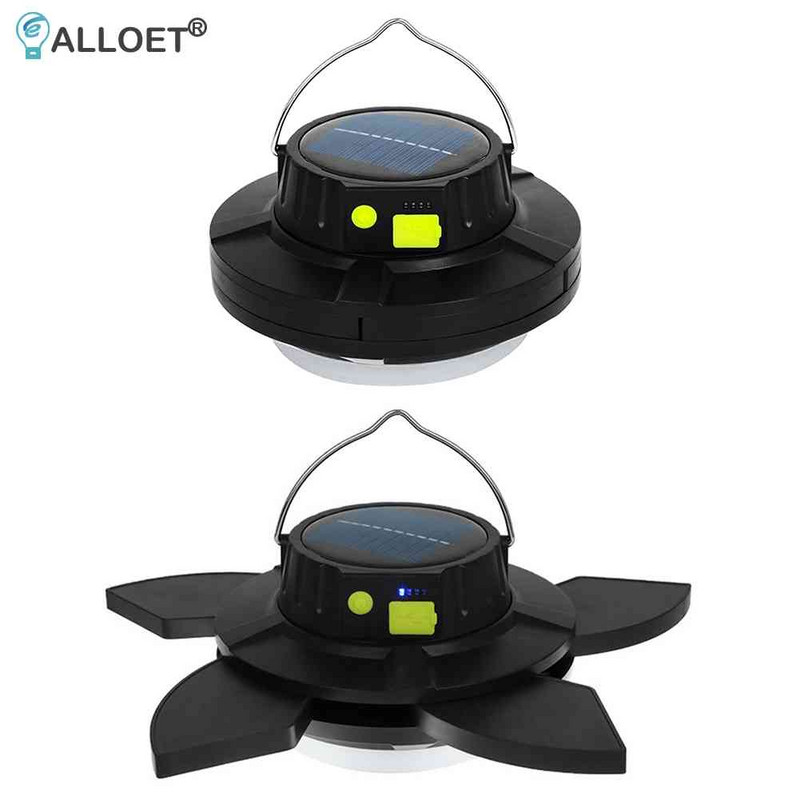 Lampă de camping LED multifuncțională, cu încărcare solară prin USB, lumină pentru piață de noapte, afișaj de putere de 2000 lm pentru drumeții de urgență, pescuit