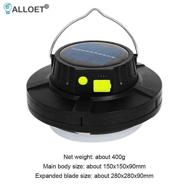 Lampă de camping LED multifuncțională, cu încărcare solară prin USB, lumină pentru piață de noapte, afișaj de putere de 2000 lm pentru drumeții de urgență, pescuit