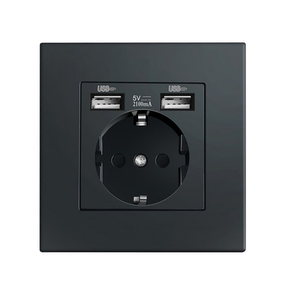 Depoguye fali típusú kettős USB tápcsatlakozó 2,1 A, elektromos aljzat fali csatlakozó USB-vel, 16 A 220 V aljzat, német EU szabvány aljzat